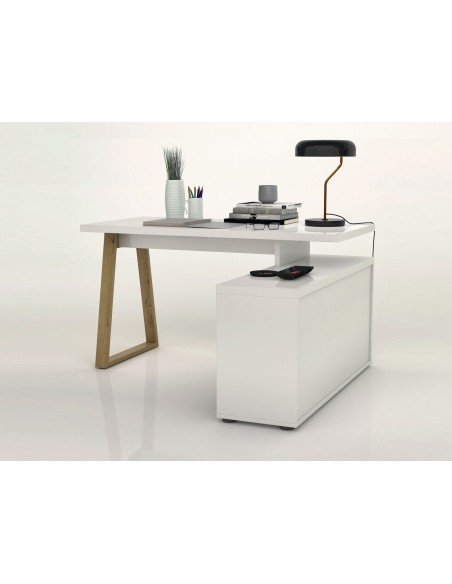 Scrivania angolare 3 cassetti Bianco laccato/Rovere artisan