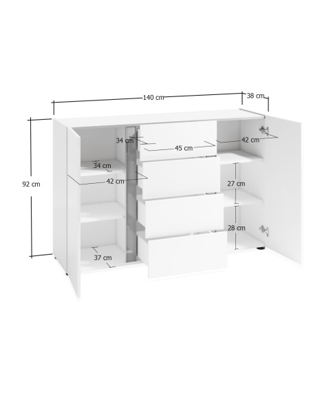 Madia 4 cassetti - 2 ante Bianco laccato/Antracite