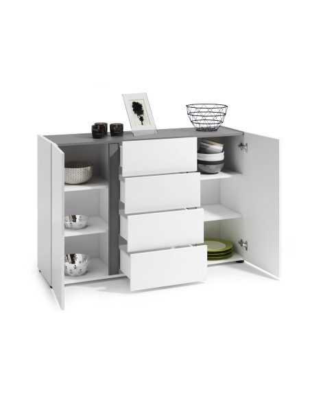 Madia 4 cassetti - 2 ante Bianco laccato/Antracite