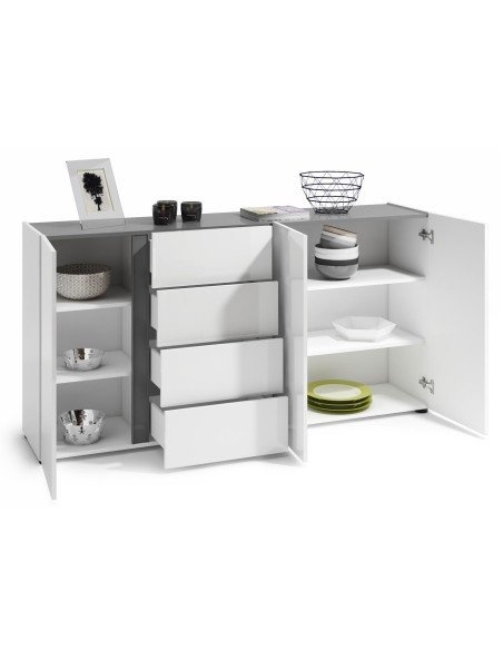 Madia 3 ante - 4 cassetti Bianco laccato/Antracite