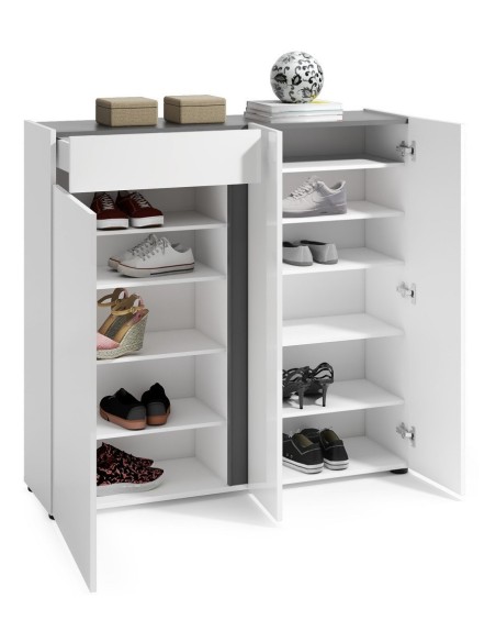 Scarpiera/Mobile ingresso 3 ante - 1 cassetto Bianco laccato/Antracite