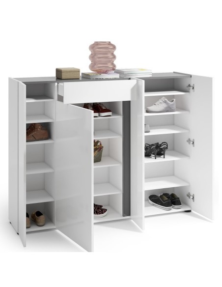 Scarpiera/Mobile ingresso 4 ante - 1 cassetto Bianco laccato/Antracite