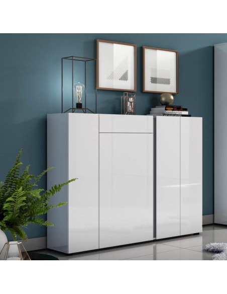 Scarpiera/Mobile ingresso 4 ante - 1 cassetto Bianco laccato/Antracite