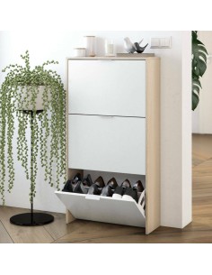 Scarpiera 3 ribalte doppia capienza Rovere / Bianco semi lucido