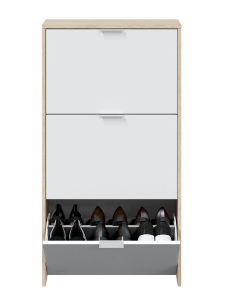 Scarpiera 3 ribalte doppia capienza Rovere / Bianco semi lucido