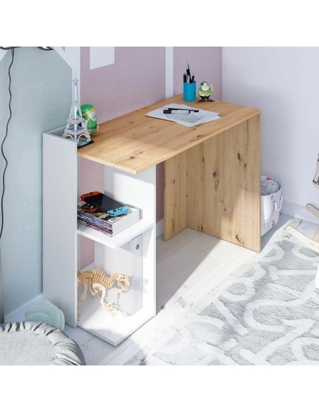 Scrivania ad angolo Rovere nodi/Bianco (angolo reversibile)