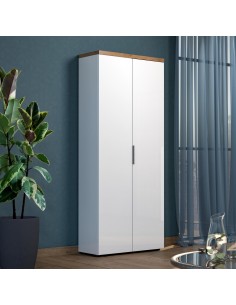 Mobile ufficio alto 2 ante Bianco laccato/Rovere castagno