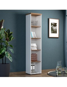 Libreria ufficio alta Bianco laccato/Rovere castagno