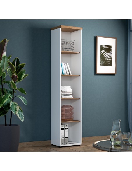 Libreria ufficio alta Bianco laccato/Rovere castagno