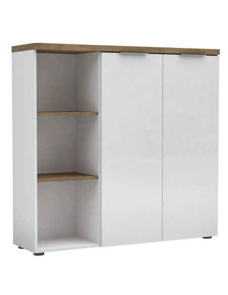 Mobile ufficio 2 ante - 1 Modulo a giorno Bianco laccato/Rovere castagno cm 120 x 34 x 115 H