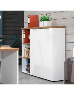 Mobile ufficio 2 ante - 1 Modulo a giorno Bianco laccato/Rovere castagno cm 120 x 34 x 115 H