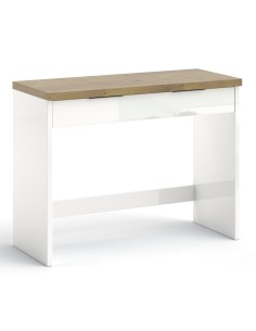 Scrivania 1 cassetto Bianco laccato/Rovere castagno 2