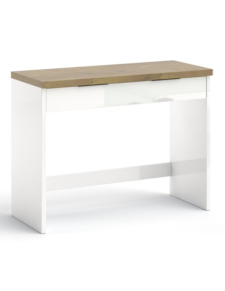 Scrivania 1 cassetto Bianco laccato/Rovere castagno