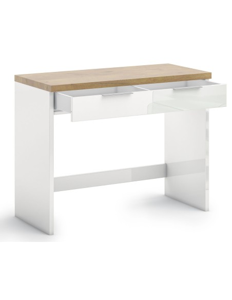 Scrivania 1 cassetto Bianco laccato/Rovere castagno