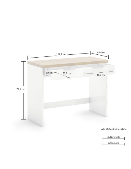 Scrivania 1 cassetto Bianco laccato/Rovere castagno