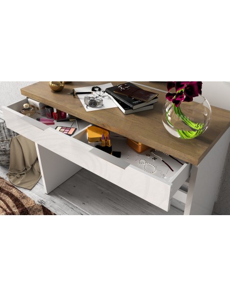 Scrivania 1 cassetto Bianco laccato/Rovere castagno