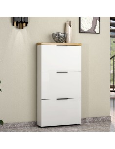 Scarpiera 3 ribalte Bianco laccato/Rovere castagno