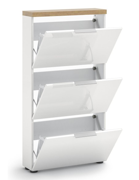 Scarpiera 3 ribalte Bianco laccato/Rovere castagno