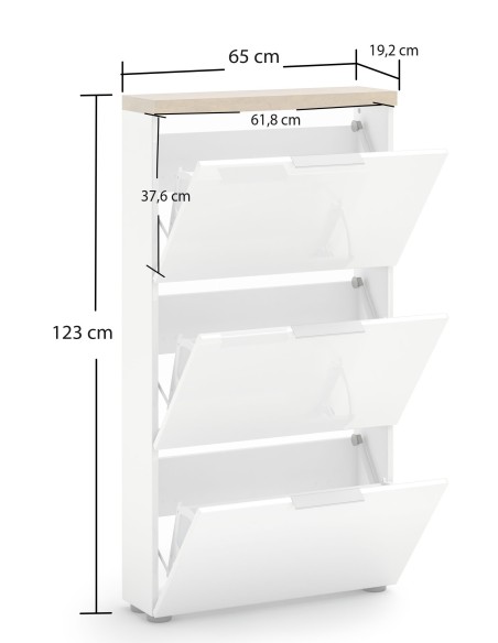 Scarpiera 3 ribalte Bianco laccato/Rovere castagno