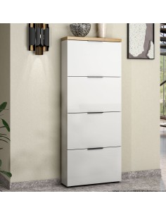 Scarpiera 4 ribalte Bianco laccato/Rovere castagno 2