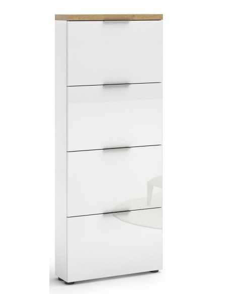 Scarpiera 4 ribalte Bianco laccato/Rovere castagno