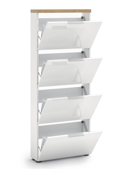 Scarpiera 4 ribalte Bianco laccato/Rovere castagno