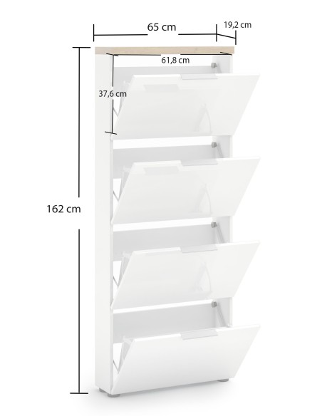 Scarpiera 4 ribalte Bianco laccato/Rovere castagno
