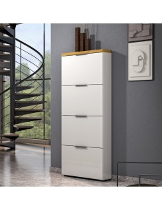 Scarpiera 4 ribalte Bianco laccato/Rovere castagno