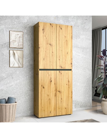 Armadio multiuso/scarpiera 4 ante 10 ripiani Rovere artisan/Antracite