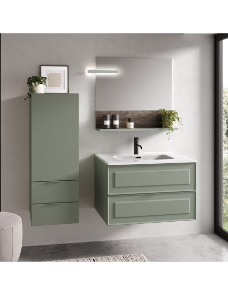 Mobile bagno 2 cassetti sospeso frontale bugnato Salvia 80 cm