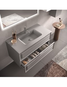 Mobile bagno sospeso 2 cassetti frontale bugnato lavabo in vetro Azzurro cm 100 2