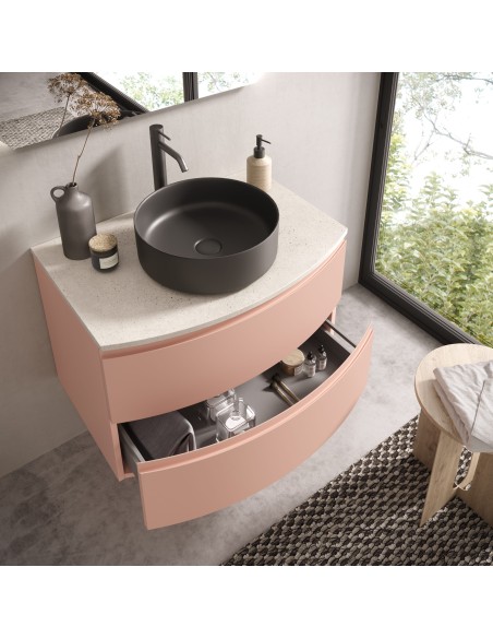 Mobile bagno sospeso 2 cassetti con lavabo d'appoggio cm 80 Rosa