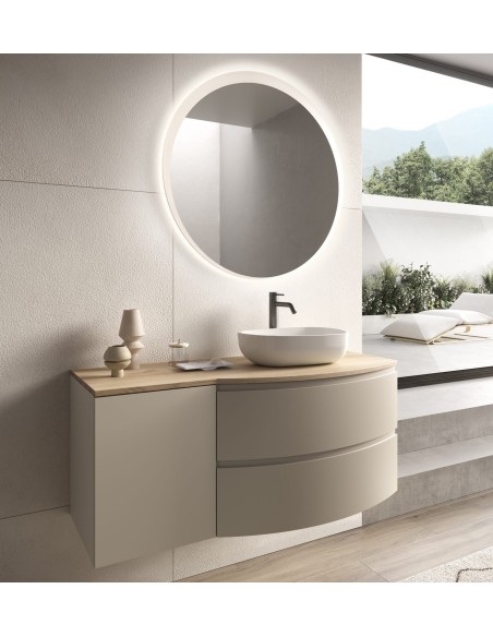 Mobile bagno sospeso 2 cassetti - 1 anta con lavabo d'appoggio cm 120  Tortora/Quercia