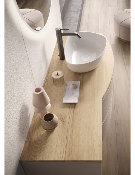 Mobile bagno sospeso 2 cassetti - 1 anta con lavabo d'appoggio cm 120  Tortora/Quercia