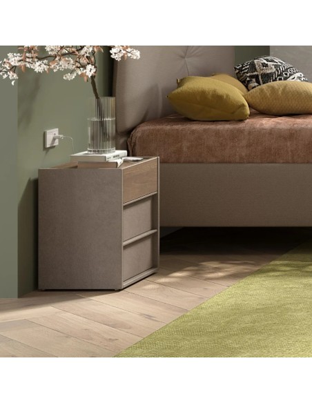 Coppia comodini 3 cassetti Bronzo/Mercure