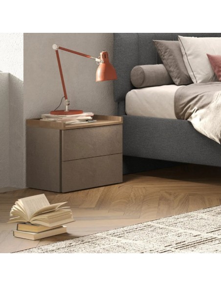 Comodino 2 cassetti con top a vassoio Bronzo/Mercure