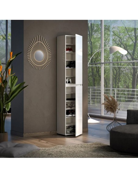 Colonna multiuso/scarpiera 2 ante alta Bianco laccato lucido