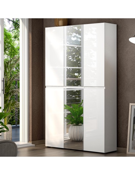 Armadio multiuso/scarpiera Maxi 6 ante con 2 a specchio Bianco laccato