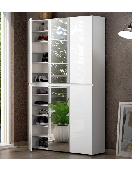 Armadio multiuso/scarpiera Maxi 6 ante con 2 a specchio Bianco laccato
