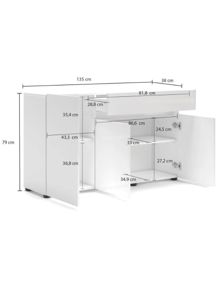 Madia 3 ante - 1 cassetto Bianco laccato lucido