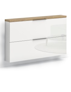 Scarpiera mobile ingresso sospeso + specchio + appendiabiti Bianco laccato/Rovere castagno 2