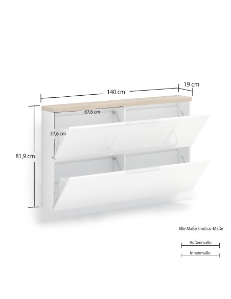 Scarpiera mobile ingresso sospeso + specchio + appendiabiti Bianco laccato/Rovere castagno
