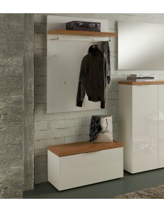 Mobile ingresso 1 ribalta + appendiabiti Bianco laccato/Rovere castagno