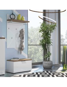 Mobile ingresso 1 ribalta + appendiabiti Bianco laccato/Rovere castagno 2