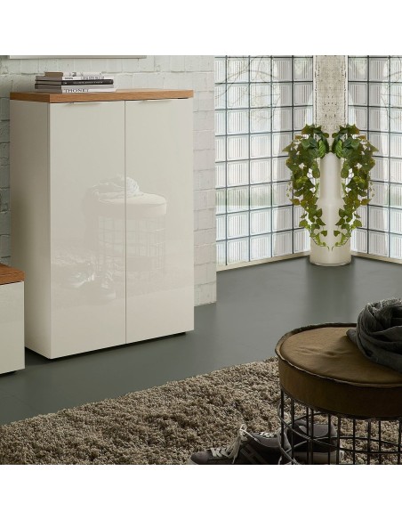 Mobile scarpiera ingresso 2 ante Bianco laccato/Rovere castagno