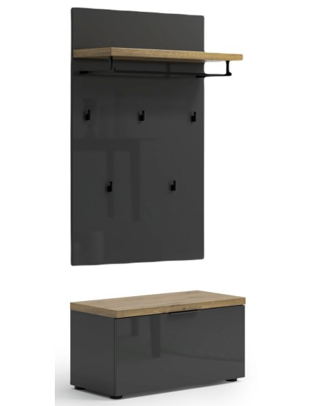 Mobile ingresso 1 ribalta + appendiabiti Antracite laccato/Rovere castagno