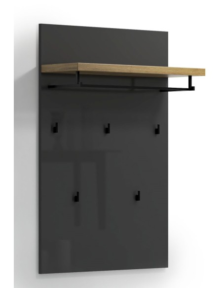 Mobile ingresso 1 ribalta + appendiabiti Antracite laccato/Rovere castagno