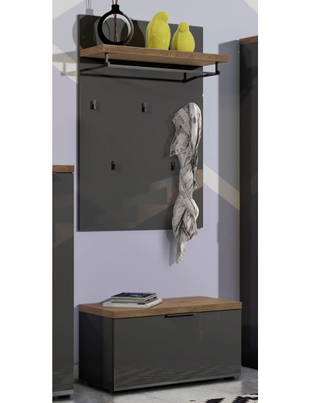 Mobile ingresso 1 ribalta + appendiabiti Antracite laccato/Rovere castagno
