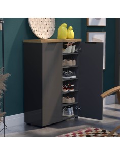 Mobile scarpiera ingresso 2 ante Antracite lucido/Rovere chiaro 2