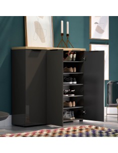 Scarpiera ingresso 3 ante Antracite lucido/Rovere chiaro